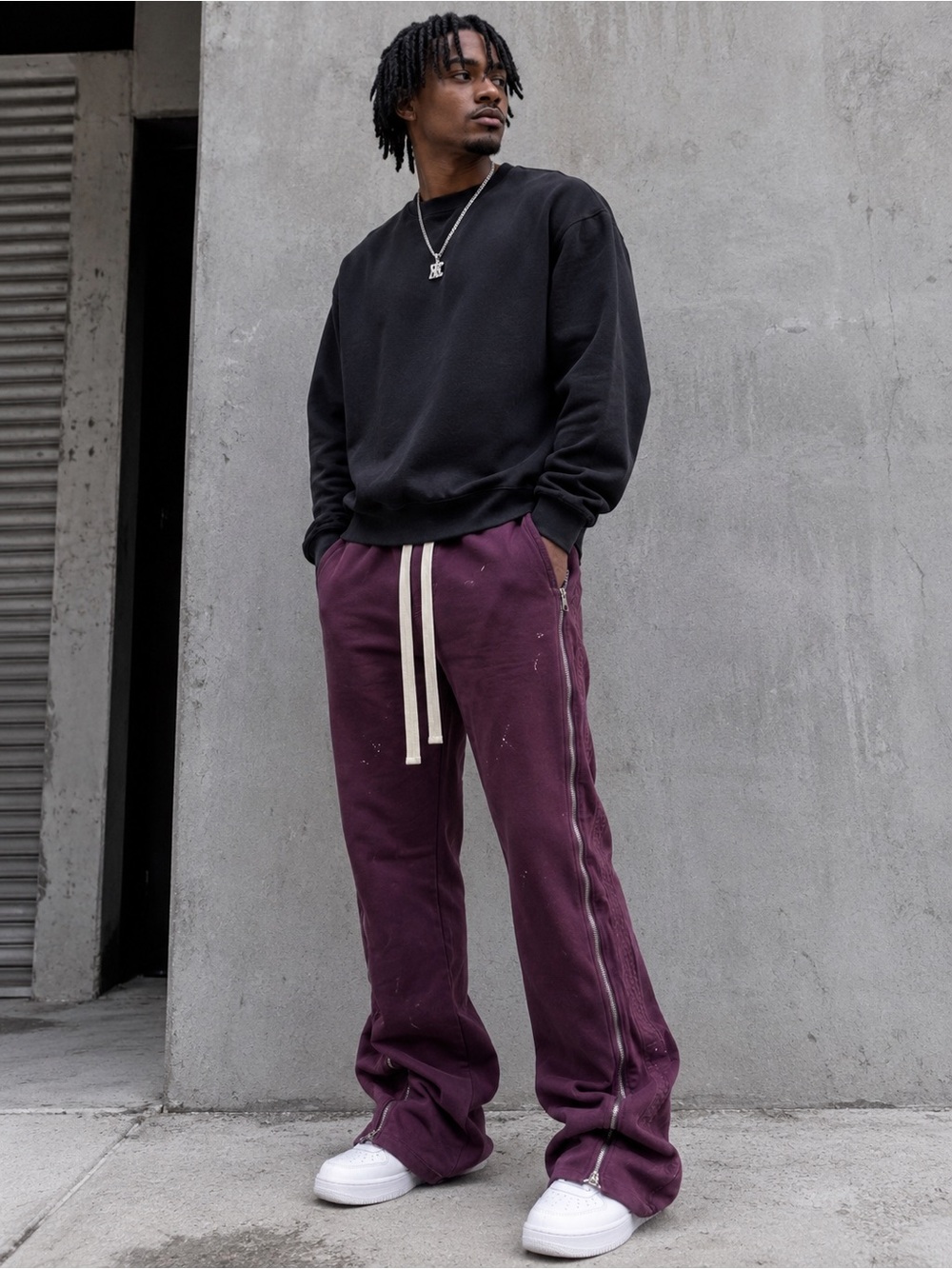 MNML Men's Zip-Trim Sweatpants in Plum
